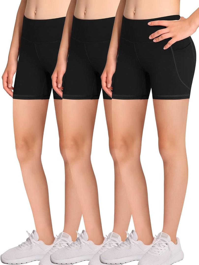Volleyball Bike Shorts for Girls Spandex Compression Shorts with Pockets for Kids Dance Yoga and Athletics (XL, Black/Black/Black)