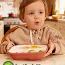 BABELIO 8'' Toddler Porcelain Plates with Silicone Suction Sleeves, Lead & BPA Free, Divided, Microwave & Dishwasher Safe, Stay Put, Suitable for Kids/Babies, Blue