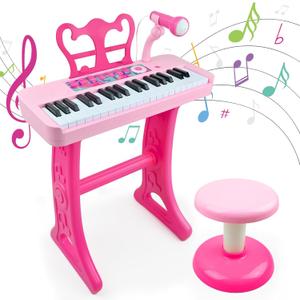 Love&Mini Kids Keyboard Toys for Girls - 37 Keys Pianos Toy with Stool and Microphone Pink Electronic Musical Instrument, Christmas Birthday Gift for Kids 3 4 5 6 7 8 Years Old Boy and Girl