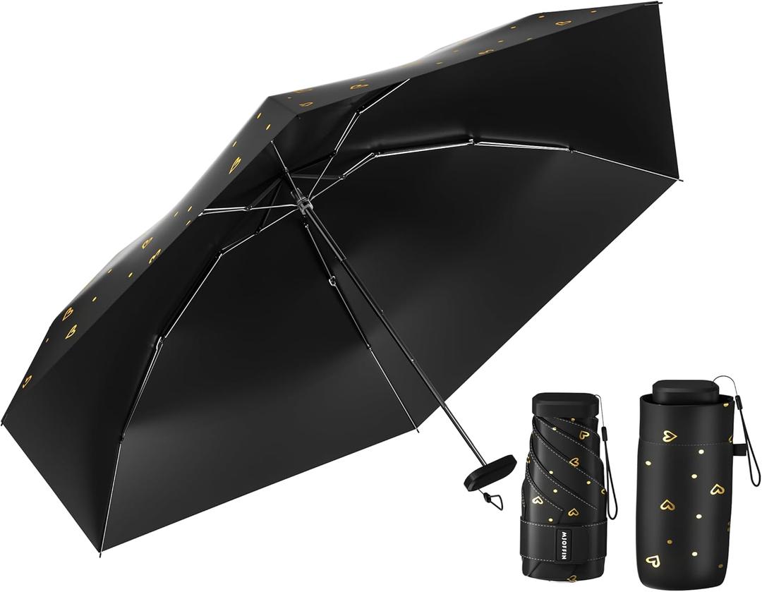 Compact Mini Umbrella for purse-Lightweight,Fold and UV Umbrella for Rain-Suitable for women, girls, kids (Love Black)