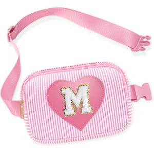 Kids Fanny Pack for Girls, Initial Pink Toddle Belt Crossbody Purse Sling Bag, 4 5 6 7 8 9 10 11 12 13 Year Old Little Girl Birthday Gift Ideas (M)