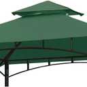 Ontheway 5FT x 8FT Double Tiered Replacement Canopy Grill BBQ Gazebo Roof Top Gazebo Replacement Canopy Roof (Dark Green)