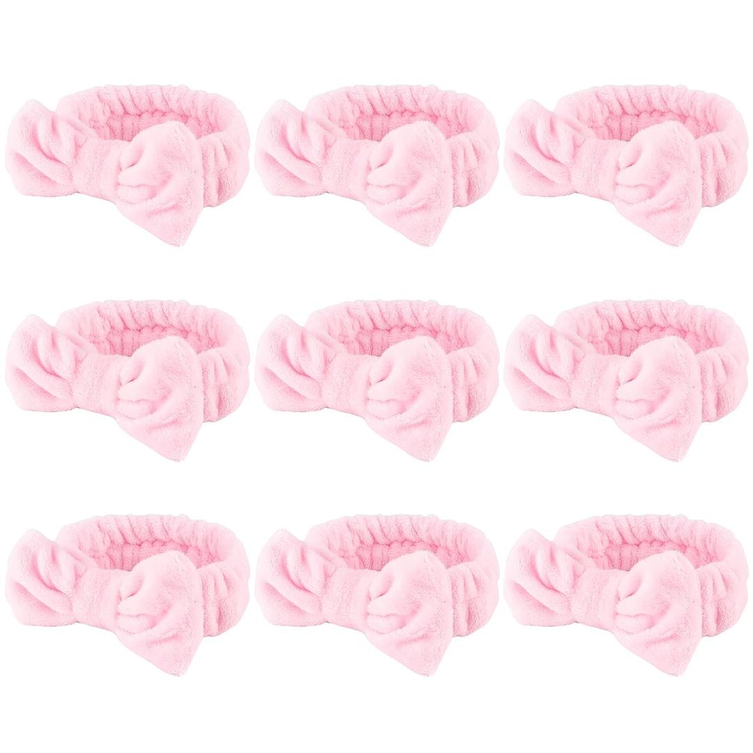 WHAVEL 9 Pack Pink Makeup Headbands for Facial Skincare, Soft Fluffy Headbands for Face Washing, Bachelorette Spa Party Favors (C. Pink)