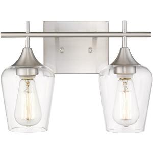 2 Lights Bathroom Light Fixture, 15 Inch Brushed Nickel Bathroom Vanity Lights Over Mirror, Modern Farmhouse Bath Wall Sconce Light with Clear Glass, WL9167-2C