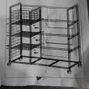 Foldable 5-Tier Metal Storage Shelves | Heavy Duty Collapsible Wire Rack for Garage, Closet & Craft Shows | No Assembly Needed Rolling Shelf | Stylish Black & White Design