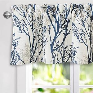 DriftAway Tree Branch Linen Lined Valance Double Layer Thermal Insulated Room Darkening Blackout Valances 3 Inch Rod Pocket Short Window Valance for Living Room Bathroom 52 Inch by 14 Inch Blue