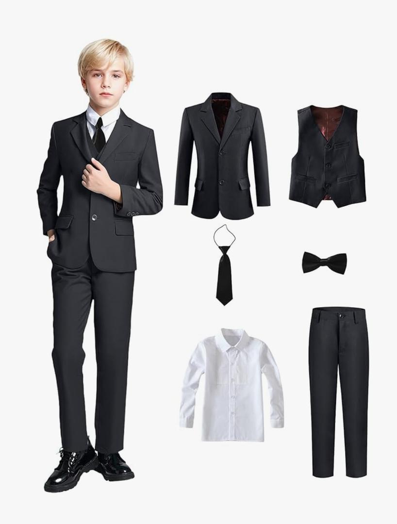 Yanlu Boy's Tuxedos Toddler Formal Suits Set Kids Blue Black Slim Fit Suit for Weddings 10