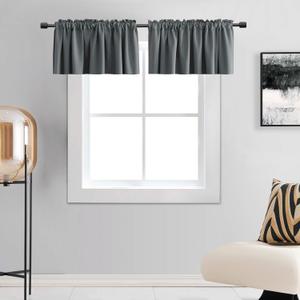 DONREN Medium Grey Valance -Basement Valances for Small Window with Rod Pocket (2 Panels,42 by 18 Inch) (42"W x 18"L (Pack of 2), Medium Grey)