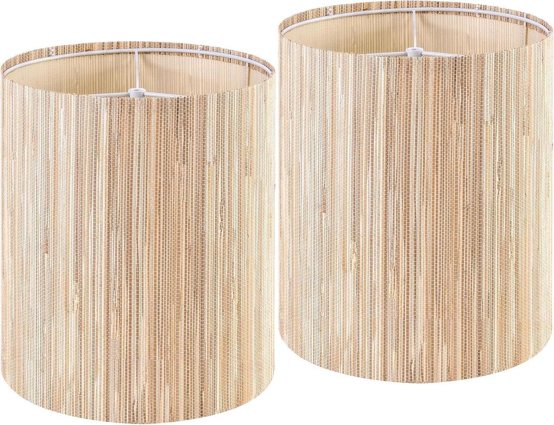 GOSO 10 Inch Tall Drum Boho Lamp Shades Set of 2 Small, 10" x10" x10" (Spider) Yellow Natural Straw Woven Lampshades for Table Lamps & Wall Lampshade Replacement Farmhouse Assembly Required