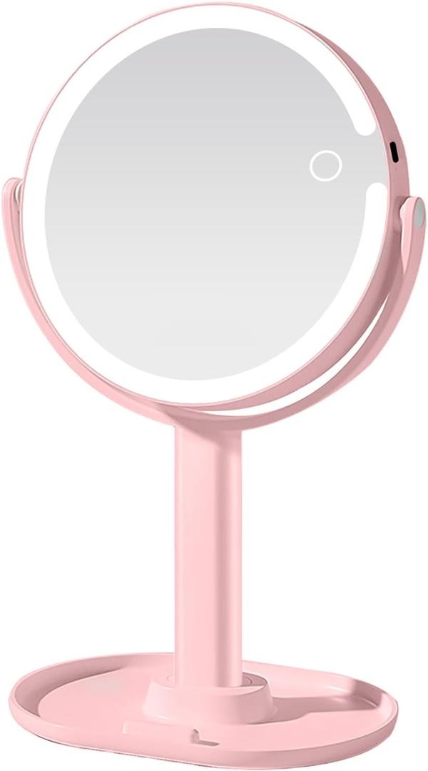 Makeup Mirror with Lights, Lighted Make Up LED Vanity Mirror for Travel, 1x/10X Magnifying Mirror, Rechargeable 3 Color & Adjustable Brightness, 360 Rotation Detachable (Pink) Makeup Mirror with Lights, Lighted Make Up LED Vanity Mirror for Travel, 1x/10X Magnifying Mirror, Rechargeable 3 Color & Adjustable Brightness, 360 Rotation Detachable (Pink)