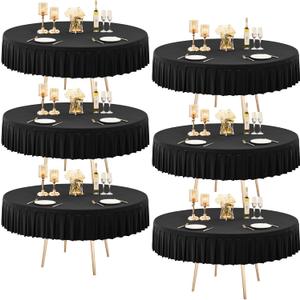 6 Pack  Round Spandex Tablecloth for 72 inch Table, Wrinkle Free Stretchy 120inch Fitted 6FT Round Table Cloths Cover with Skirt for Wedding Birthday Party Dining Banquet Events