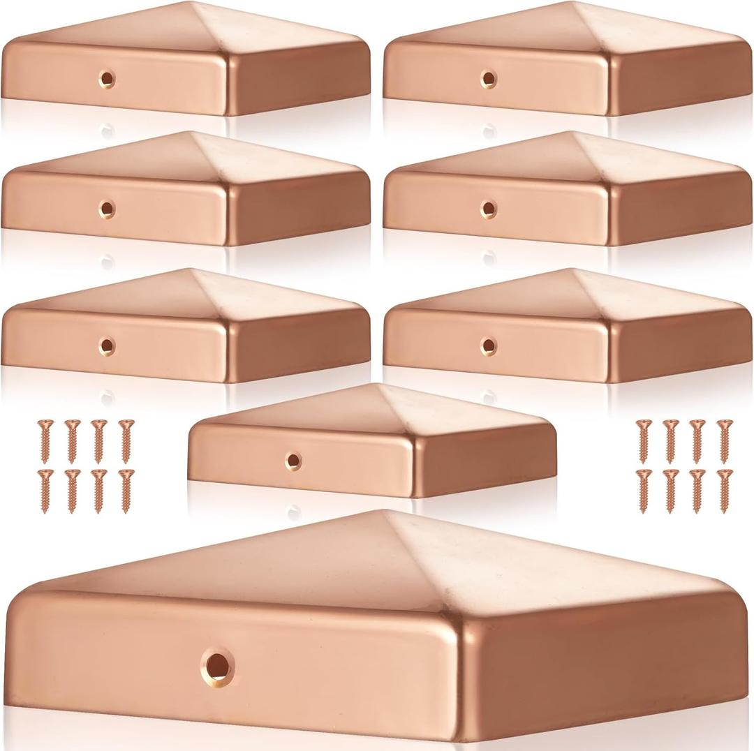 Tandefio 8 Pcs 4x4'' (Actual 3.5x3.5'') Solid Copper Post Caps Fence Pyramid Decking Caps with Screw for Metal Wood Cedar Fence Deck Corridors Mailbox Posts End Cover