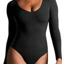 IUGA Long Sleeve Body Suits for Womens Tummy Control Shapewear Bodysuits for Women V Neck Bodysuit (Medium, Black)