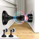 Crosize Magnetic Door Stoppers 2 Pack, Stainless Steel Door Stops, Wall-Mounted and Floor Mounting Metal Doorstops, Door Holder Keep Door Open, No Drilling Door Stop with Adhesive Tapes, Black