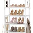 VTRIN 10 Tiers Tall Shoe Rack Holds 20-25 Pairs of Shoes Sturdy Vertical Shoe Organizer with 18pcs Hooks Stackable Narrow Shoe Rack for Closet, Entryway White