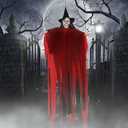 Halloween Decorations Outdoor - 78” Moving Life-Size Skeleton Witch with Glowing Eyes & Chilling Sounds - Sound & Touch Activated Sensor - Animatronic Scary Props Decor for Halloween