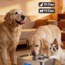 SIBAYS 15L Large Dog Water Fountain, 4 Gal Stainless Steel Pet Water Fountain for Dogs Inside, Ultra Quiet Automatic Dog Water Bowl Dispenser with Water Level Window & LED Light, Easy to Clean FS80