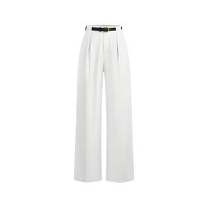 MakeMeChic Women's Work Pants Straight Leg Zip Fly Belted Business Casual Trousers Teacher Pants White Large