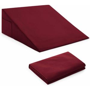 Horbaunal Burgundy Bed Wedge Pillow Cover with Zipper Design, Wedge Pillowcase Protector with Side Pocket for Storage, 24" L x 24" W x 12" H (Pillow Not Include)