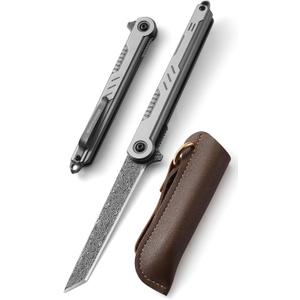 Damascus pocket Knife Cool Tanto Knives for Men Handmade Damascus Folding Pocket Knife, Small EDC Slim Gentleman's Knives Tactical, as Gift and Tool