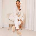 Lyrisiphy Slippers for Women Genuine Suede & Real Shearling Fur Lining - Memory Foam House Slippers for Women Indoor Use - Water Resistant Womens Clogs House Shoes for Women (8.5, Apricot)