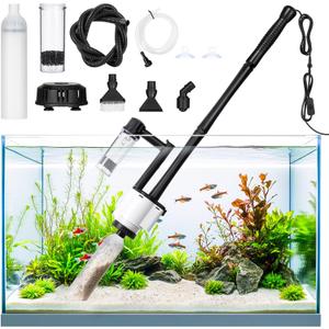 AQQA Electric Fish Tank Cleaner  30W Aquarium Water Changer with Gravel Vacuum, Corner Nozzle Brush, Oxygen Boost etc Complete Accessories, 480 GPH Pump for Freshwater Saltwater Tanks