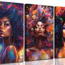 3Pcs African American Women Canvas Wall Art Colorful Graffiti Afro Girl Painting Modern Abstract Aesthetic Pictures Wall Decor Posters Print Artwork for Living Room Bedroom Home Decoration (12x16in)