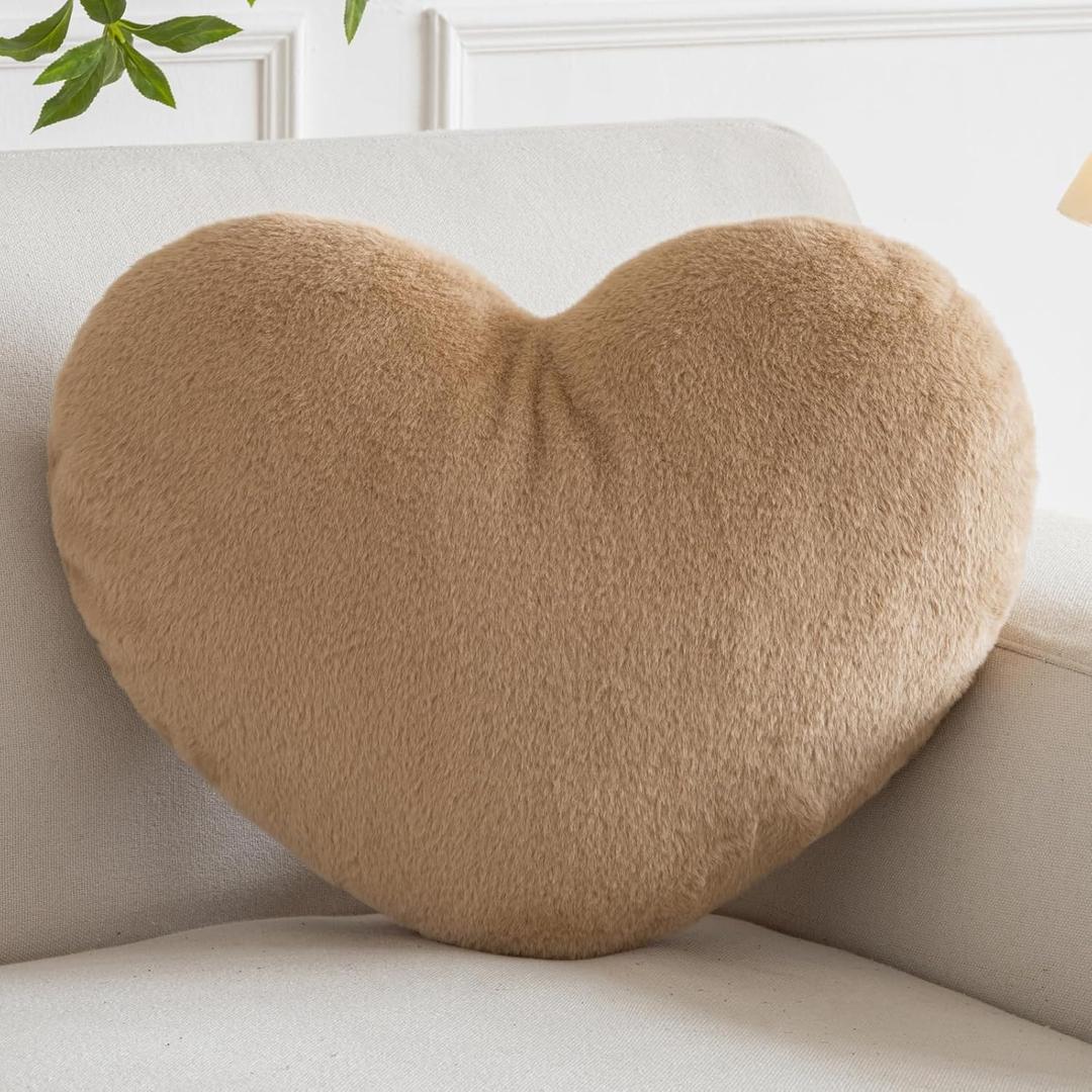 Xiashrk Heart Pillow, Heart Shaped Pillow for Bed Couch, Soft Decorative Heart Throw Pillow, Cute Decorate Pillows, Heart Pillows for Bedroom Living Room (Khaki, Medium 15.7"x11.8")