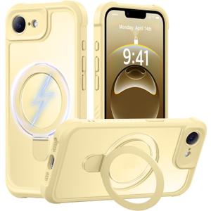 MOCCA for iPhone 17e Case & iPhone 16e Case with Magnetic Invisible Stand [Full Camera Protection][Compatible with Magsafe] Military Drop Shockproof Translucent Matte Phone Case Cover,Creamy Yellow