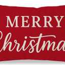 PANDICORN Merry Christmas Pillow Cover 12x20 Inch, Crimson Red Xmas Holiday Lumbar Decorative Cushion Case, Rustic Farmhouse Christmas Decor for Couch Sofa