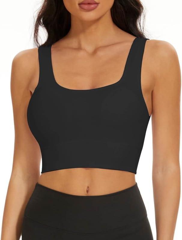 SIMIYA Womens Sports Bra Removable Pads Medium Support Ribbed Seamless Tank Tops Workout Crop Top Yoga Bra