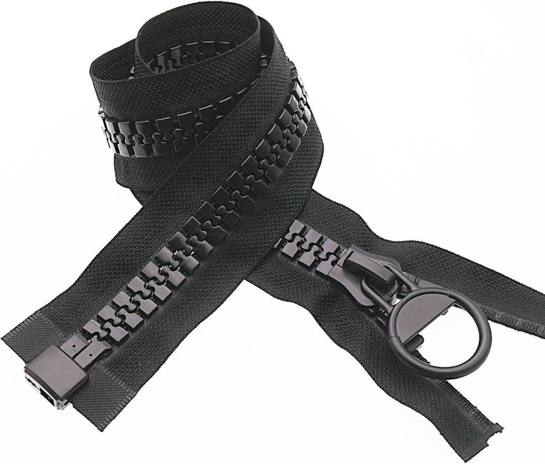 122cm #20 Super Large Separating Zippers with Zinc Alloy Metal Zipper Slider, Heavy Duty Plastic Zippers for Sewing Tents, Coats, Overcoats, Boat Covers, Canvas (48" Black) SHUNLI