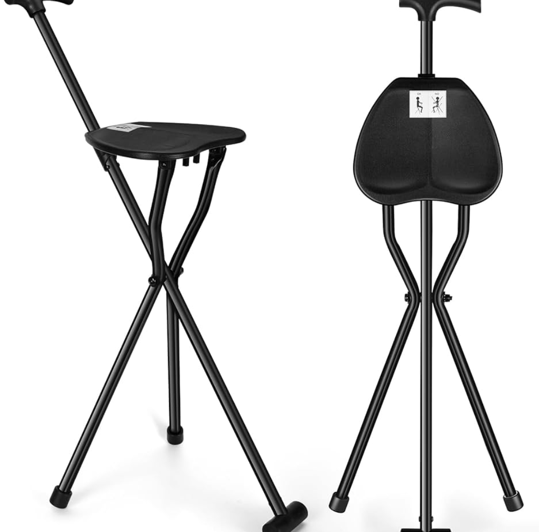 Generic AID Mate- Walking Cane with seat for Seniors, Walking Sticks, Cane with seat, Folding Canes with seat Walking Stick, Walking Sticks for Seniors, Folding Cane, Walking Canes, Metal & Black