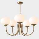 5 Light White Globe Chandelier Small Milk Glass Chandelier Gold Sputnik Ceiling Light Fixture MCM Dining Room Light Fixture Vintage Kitchen Pendant Lights