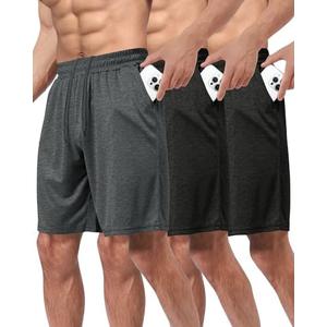 BOOJO 3 Pack Gym Basketball Mens Shorts - Quick Dry Black Workout Athletic Shorts with Pockets for Casual Running L