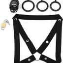 Lightweight Steel Chastity Cage with 4-Way Belt and 3 Rings(40mm, 45mm, 50mm) for Bondage