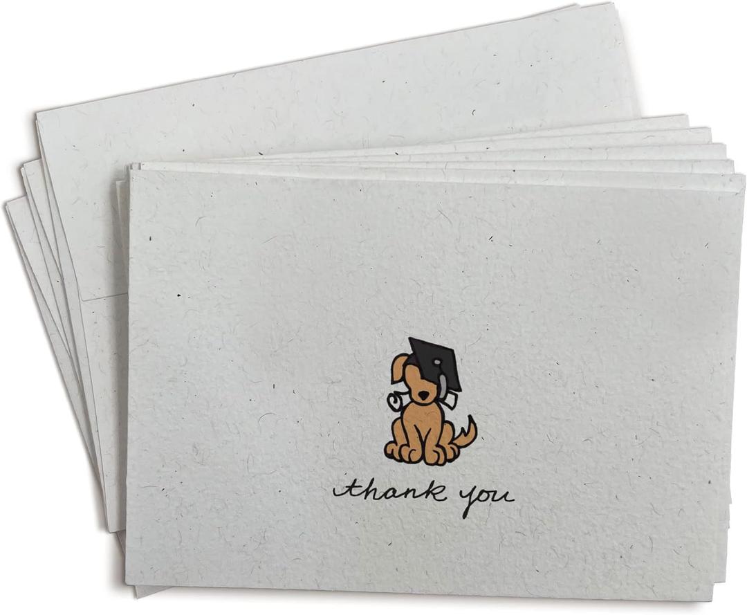 Grad Dog Graduation Thank You Cards - 24 Greeting Cards with Envelopes - Hand-Drawn Notes Eco-Friendly Premium Textured For Graduates and Students