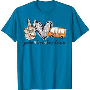 Peace Love Bus Driver Funny School Bus Driver Men Women Kids T-Shirt XL Size