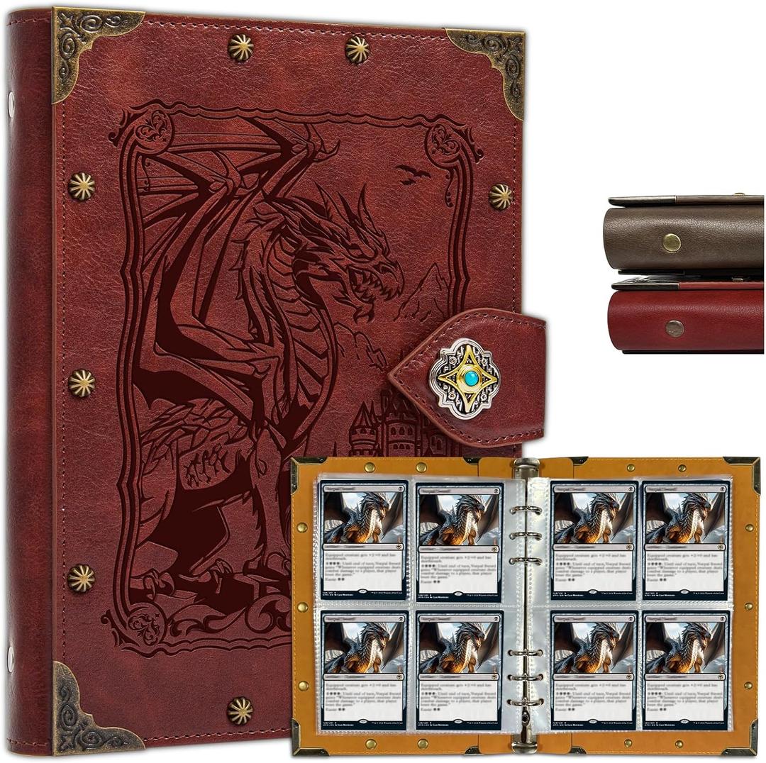 DUROTAN Trading Card Binder-4 Pocket Can Hold 240 Cards Portable Card Games Display Storage Cases is Gifts for Boys and Girls (2-DragonKing-Red)