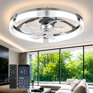Aphyni Ceiling Fans with Lights and Remote, 20" White Low Profile Ceiling Fan, Modern Flush Mount LED Fan Light, 6 Wind Speeds Fandelier Ceiling Fan with Light for Bedroom, 3000-6500K Dimmable