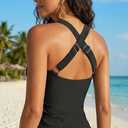 Women Tankini Top Only - Twist Front Tummy Control Swim Bathing Suit Top Adjustable Cross Back No Bottom 2025 (Black, L)