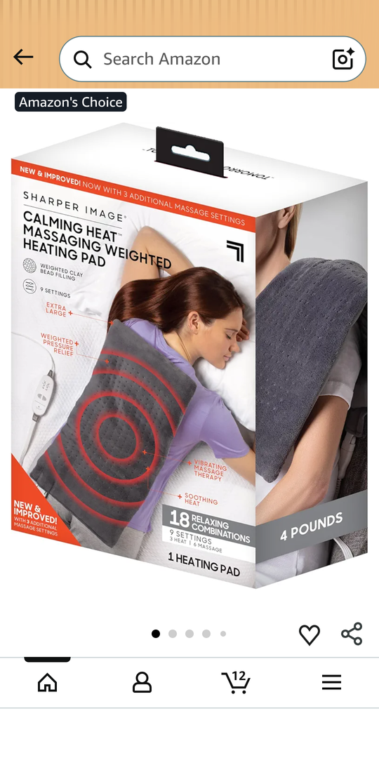Calming Heat Massaging Vibrations Weighted Heating Pad by Sharper Image | Temperature Settings, Auto Shut-Off Feature, Gift for Holidays, Women & Men | 3 Heat, 6 Massage, 12” x 24”, 4 lbs