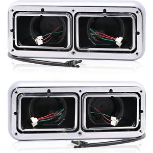 Chrome Headlight Housing Base With Wire Harnesses Compatible with Kenworth T400 T600 T800 W900 K100 C500, Peterbilt 378 379 Headlamp Set Left and Right Side Semi Truck Accessories