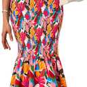 PRETTYGARDEN Women's Summer Floral Midi Tank Dress Sleeveless Strappy Ruffle Hem Smocked Bodycon Dresses (XL)