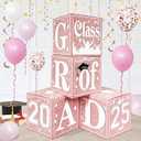 Pink Graduation Decorations Class of 2025 Graduation Boxes Pink White Congrats Grad Balloon Boxes for High School College Graduation Party Supplies (Pink White）