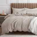 Bedsure Cotton Duvet Cover Set - 100% Cotton Waffle Weave Linen Duvet Cover Oversized Queen Size, GentleSoft™ and Breathable Bedding Set for All Season, 3 Pieces, 90"x90"