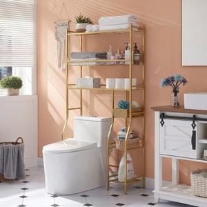 Lauren&Harold Over Toilet Bathroom Organizer 33",6-Tier Over The Toilet Storage Cabinet,Over The Toilet Storage Shelf for Restroom,Laundry (Champagne Gold)