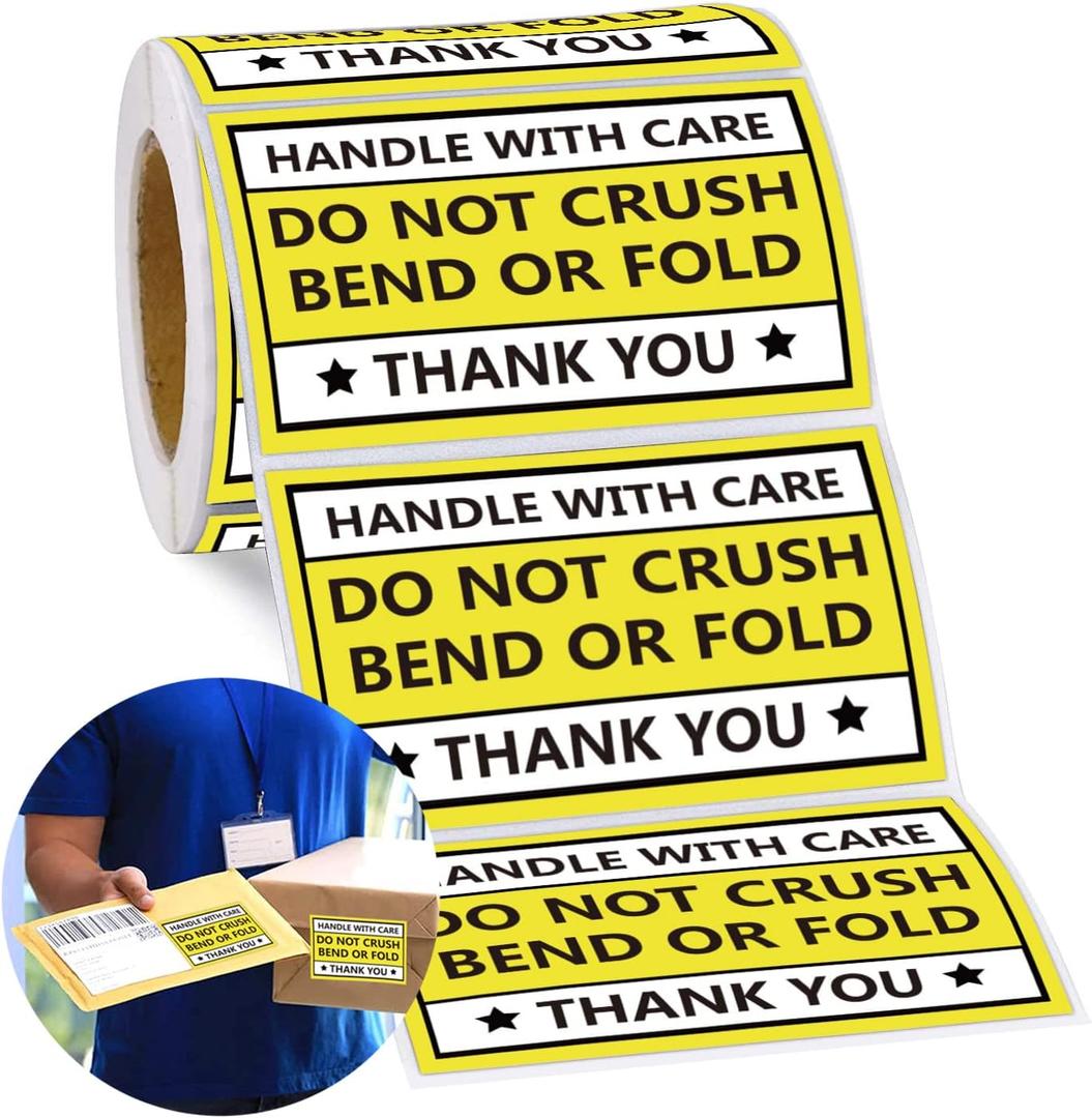 2X3 Inch 300 Pcs Do not Crush Bend or Fold Shipping Handling Stickers Labels Shipping Warning Stickers for Package - Do Not Crush, Bend or Fold Stickers for Package and Envelopes