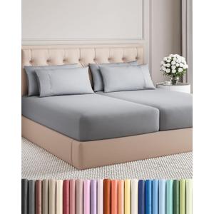 Split King 7 Piece Sheet Set - Comfy Breathable & Cooling - Soft Hotel Luxury Bedding Set with 8-16 Inch Deep Pockets - 1 Flat & 2 Fitted Sheet & 4 Pillowcases - Wrinkle Free & Easy Care - Steel Blue