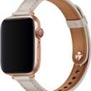 OUHENG Slim Bands Compatible with Apple Watch Band 42mm 41mm 40mm 38mm, Women Genuine Leather Replacement Thin Strap for iWatch SE 3/2/1 Series 11 10 9 8 7 6 5 4 3 2 1 (Ivory White/Rose Gold)